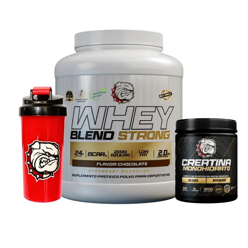 Pack Blend 2kg Chocolate + Creatina FDA 300g + Shaker Strong de Regalo