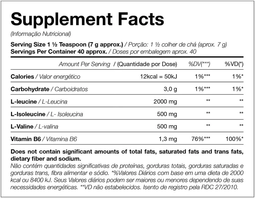 Tabla nutricional de BCAA 4:1:1 280grs
