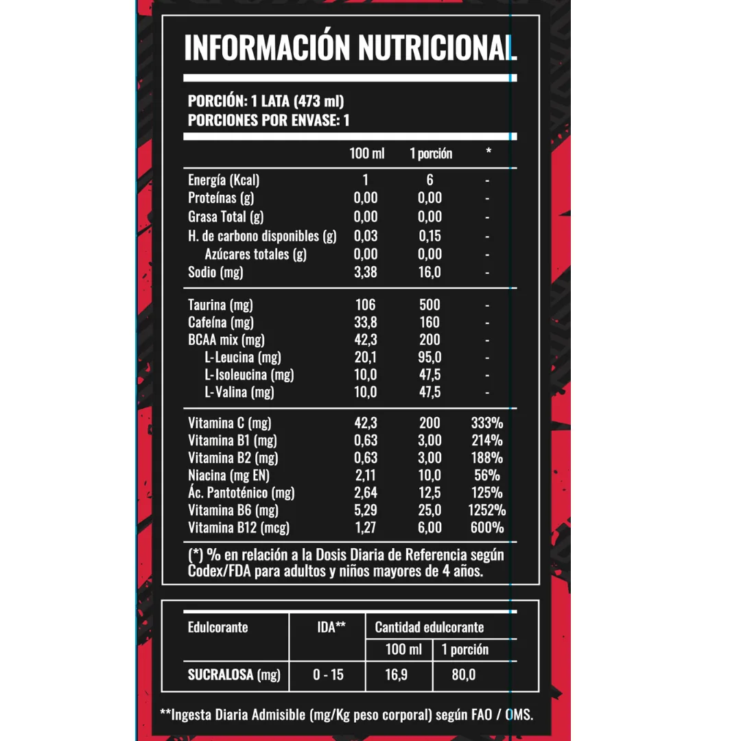 Tabla nutricional de Bebida Strong Energy Turbo
