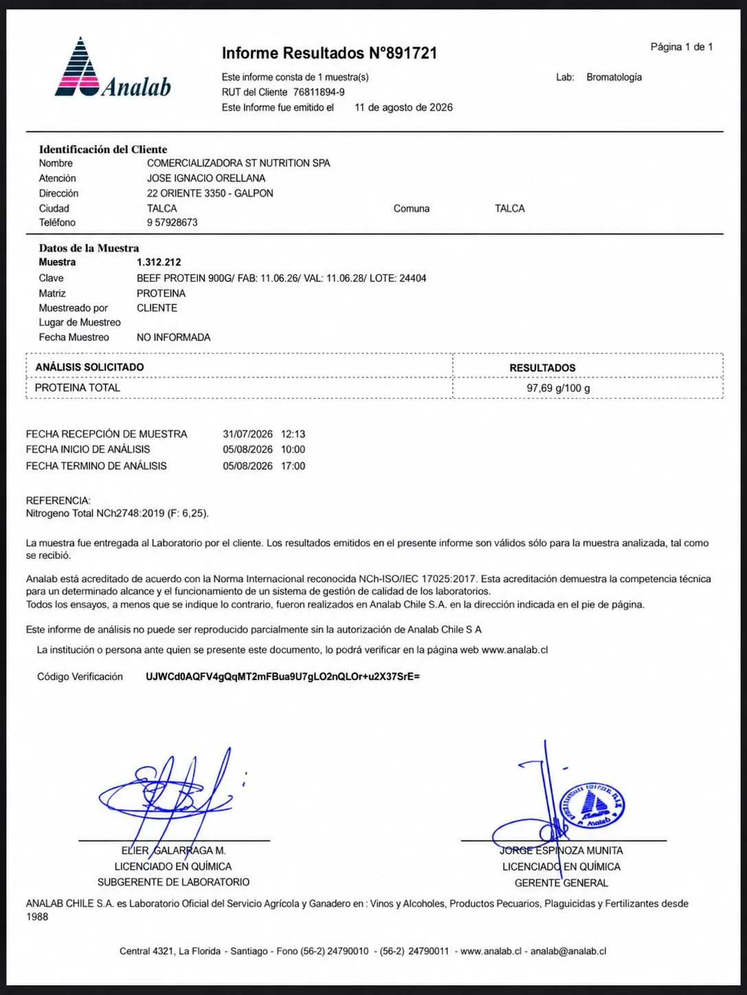 Análisis de calidad de Beef Protein 900g