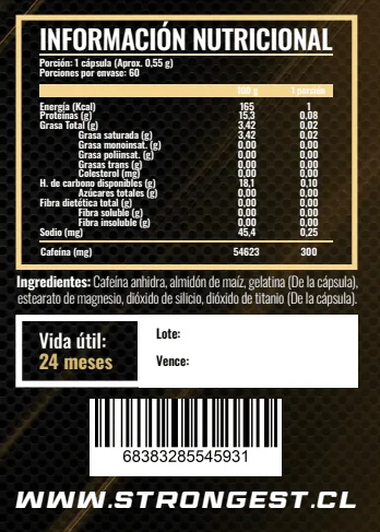 Tabla nutricional de Caffeine Anhydrous 300mg