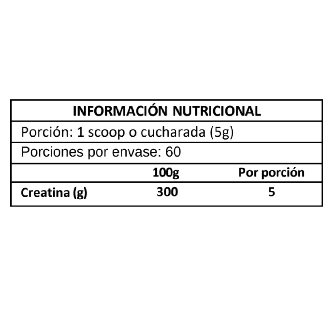 Tabla nutricional de Creatina Iron Element 300 Gr.
