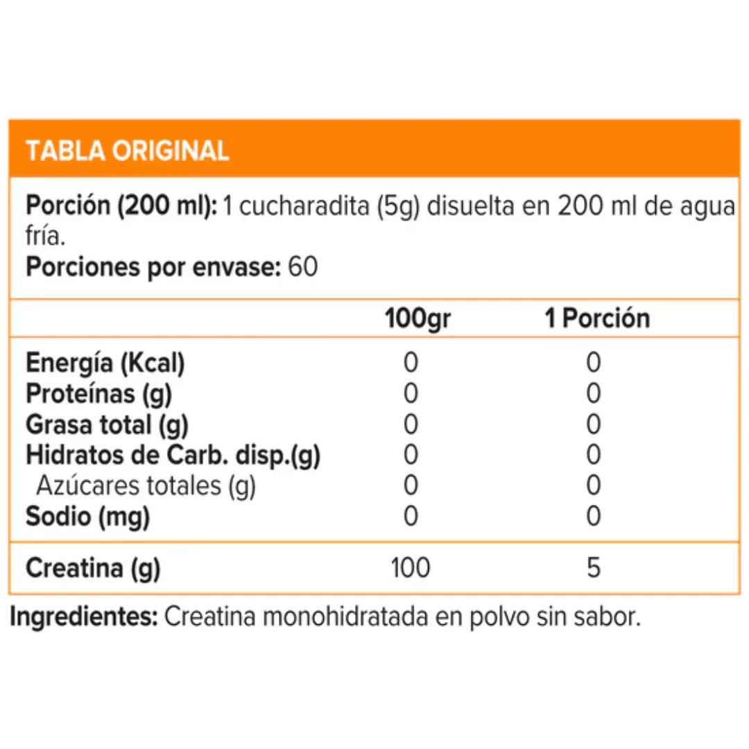 Tabla nutricional de Creatine Monohydrate Ultimate Nutrition