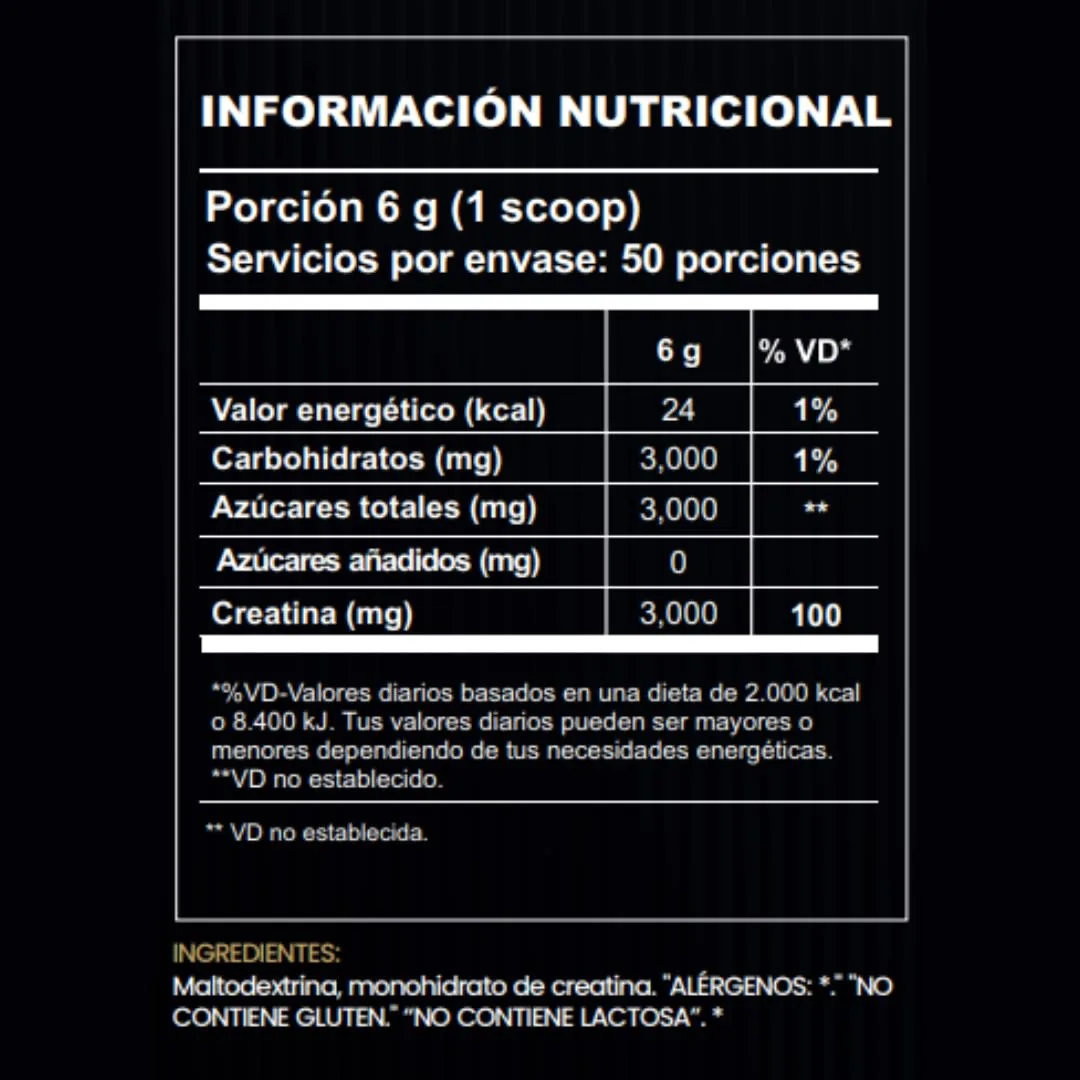 Tabla nutricional de Energy Creatina Strong
