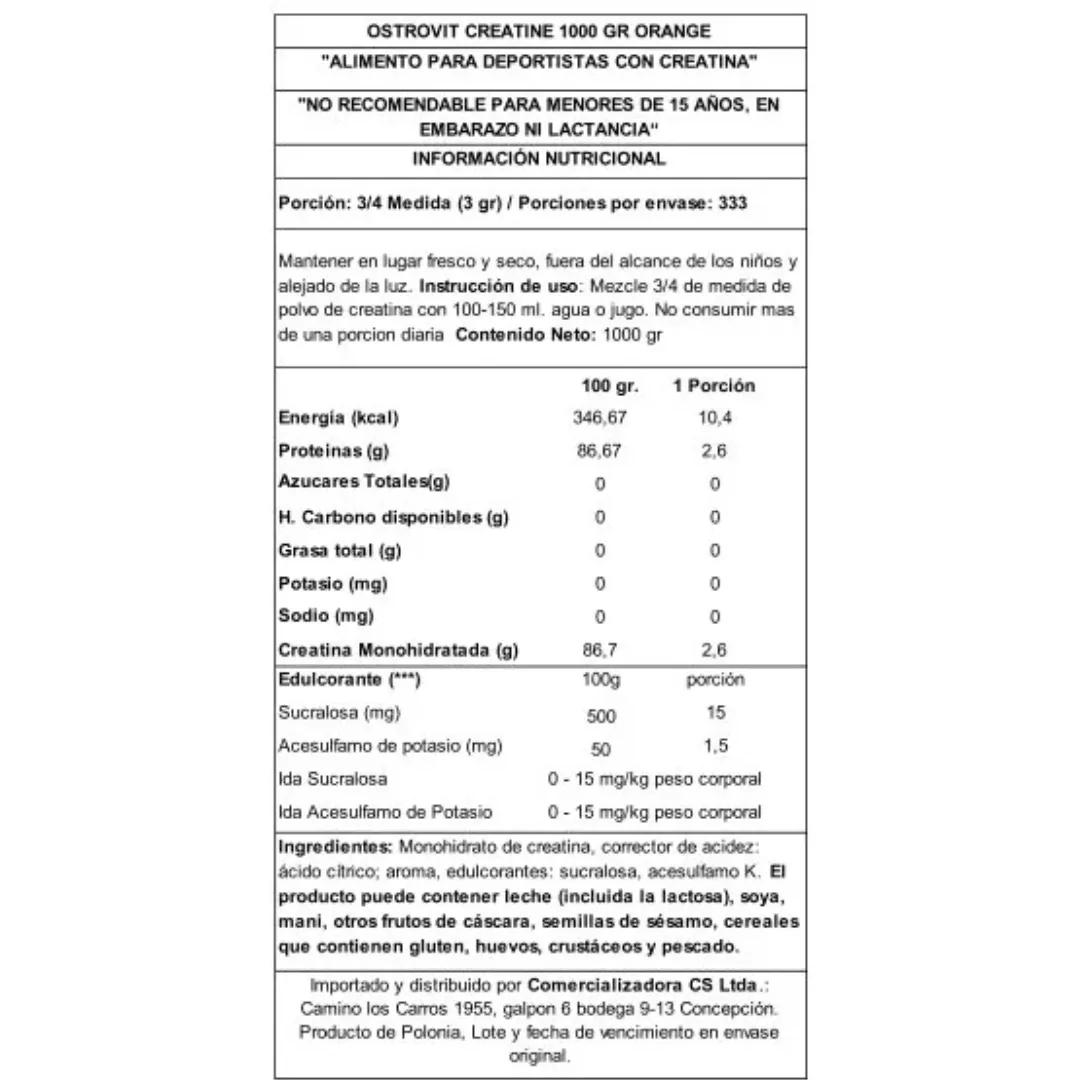 Tabla nutricional de Pack de Vuelta A Entrenar Orange